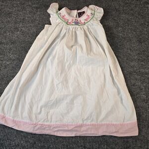 LIL CACTUS Smocked Dress Bunnies & Basket‎ WHITE & PINK Baby Size 6Y
